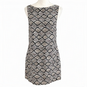 BEC & BRIDGE BLACK GREY SNAKESKIN PRINT SLEEVELESS SHIFT DRESS - 4